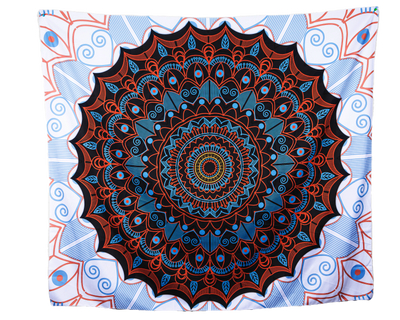 Mandala Boho Print 01  Black, Blue and White Wall Tapestry