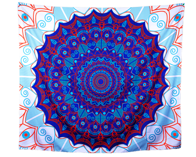 Mandala Boho Print 02 - Navy, Lt Blue and White  Wall Tapestry