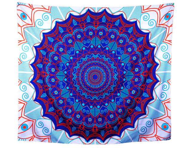 Mandala Boho Print 02 - Navy, Lt Blue and White  Wall Tapestry