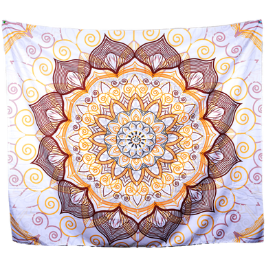 Mandala Boho Print 08  Burgundy, Orange and White Wall Tapestry