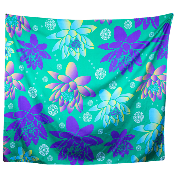 Floral Print 14 Green, Purple, White and Tan Wall Tapestry