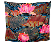 Floral Print 20 Green, Tan and Pink Wall Tapestry