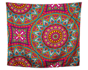 Mandala Boho Print 26 Green, Red and Tan Wall Tapestry