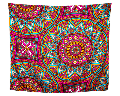 Mandala Boho Print 26 Green, Red and Tan Wall Tapestry