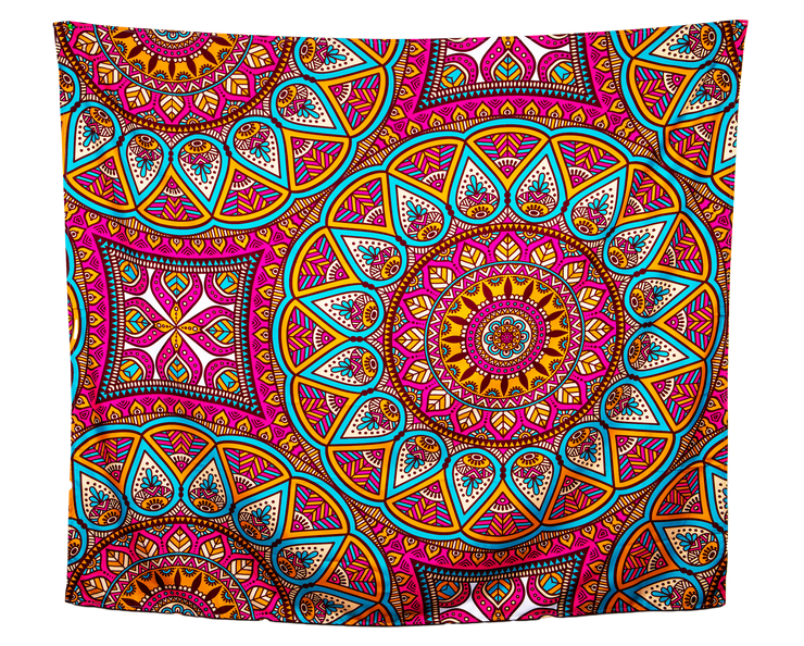 Mandala Boho Print 26 Green, Red and Tan Wall Tapestry