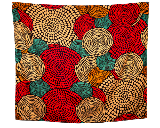 African Dot Print 27 Rust, Green and Tan Wall Tapestry