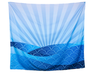 Abstract Modern Wave Print 30 Blue and White Wall Tapestry