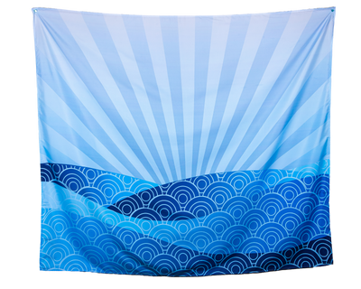 Abstract Modern Wave Print 30 Blue and White Wall Tapestry