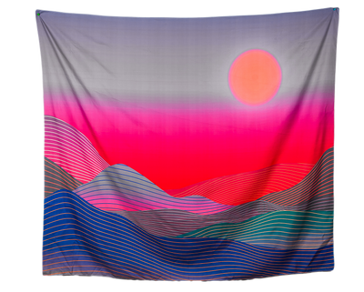 Abstract Modern Sand Dune Print 33 Blue, Red Green and Gold Wall Tapestry