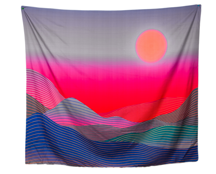 Abstract Modern Sand Dune Print 33 Blue, Red Green and Gold Wall Tapestry