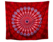 Mandala Boho Print 35 Red, Blue and White Wall Tapestry