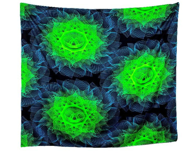 Abstract Floral Print 36 Navy and Green Wall Tapestry