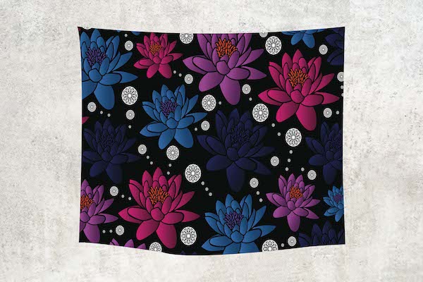 Floral Print 13 Navy, Blue, Red and Lavender Wall Tapestry