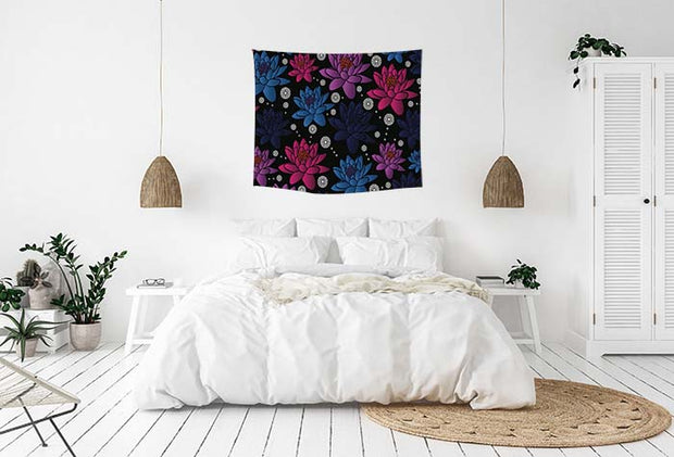 Floral Print 13 Navy, Blue, Red and Lavender Wall Tapestry