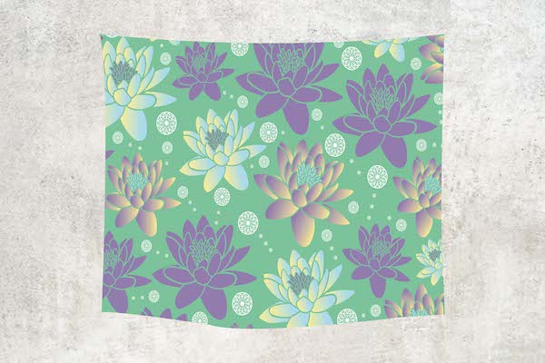 Floral Print 14 Green, Purple, White and Tan Wall Tapestry