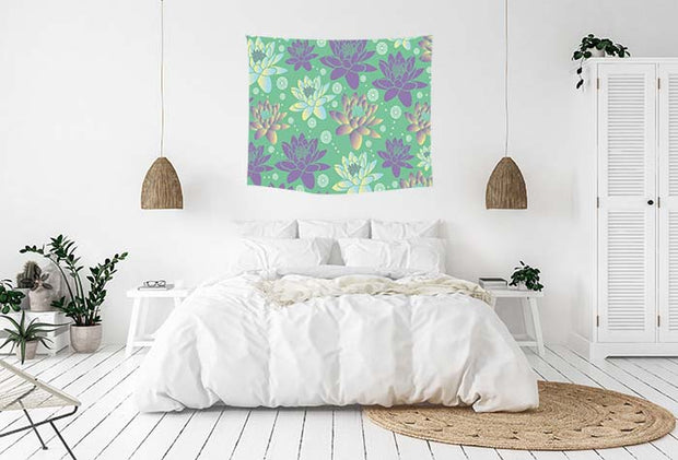 Floral Print 14 Green, Purple, White and Tan Wall Tapestry