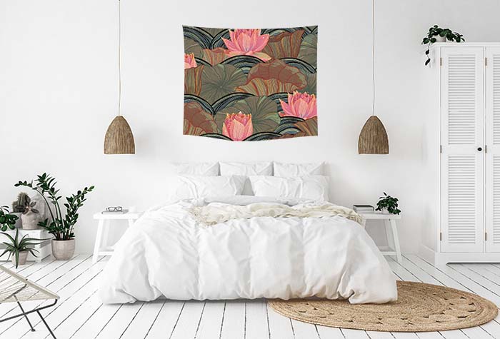 Floral Print 20 Green, Tan and Pink Wall Tapestry