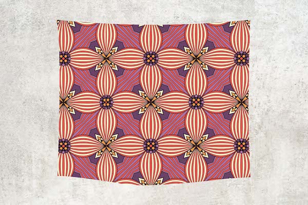 Retro Vintage Print 21 Purple, Pink, Tan and Brown Wall Tapestry