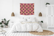 Retro Vintage Print 21 Purple, Pink, Tan and Brown Wall Tapestry