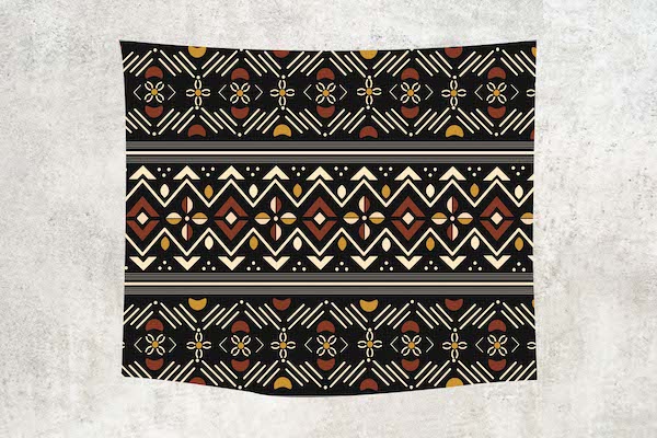 African Print 23 Black, Brown, Tan, Gold and White Wall Tapestry