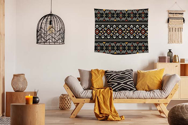 African Print 23 Black, Brown, Tan, Gold and White Wall Tapestry