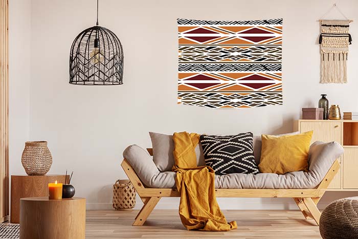 African Print 24 Gold, Burgundy, White and Black Wall Tapestry