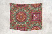 Mandala Boho Print 26 Green, Red and Tan Wall Tapestry