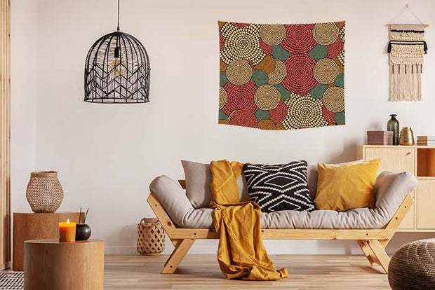 African Dot Print 27 Rust, Green and Tan Wall Tapestry