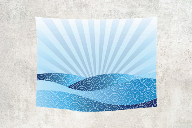 Abstract Modern Wave Print 30 Blue and White Wall Tapestry