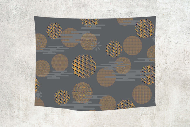 Abstract Modern Circle Print 31 Black, Grey and Gold Wall Tapestry