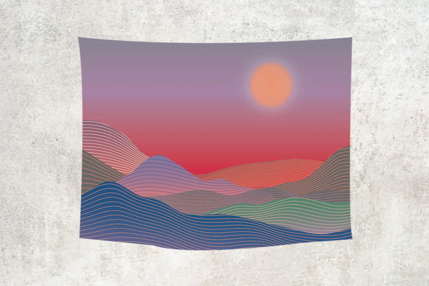 Abstract Modern Sand Dune Print 33 Blue, Red Green and Gold Wall Tapestry