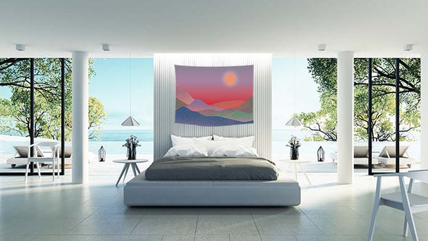 Abstract Modern Sand Dune Print 33 Blue, Red Green and Gold Wall Tapestry