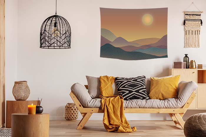 Abstract Modern Sand Dune Print 34 Brown, Green and Gold Wall Tapestry