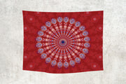 Mandala Boho Print 35 Red, Blue and White Wall Tapestry