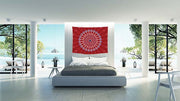 Mandala Boho Print 35 Red, Blue and White Wall Tapestry