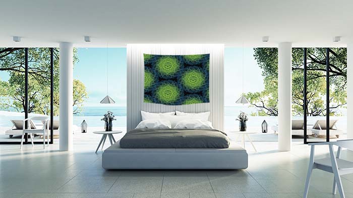 Abstract Floral Print 36 Navy and Green Wall Tapestry